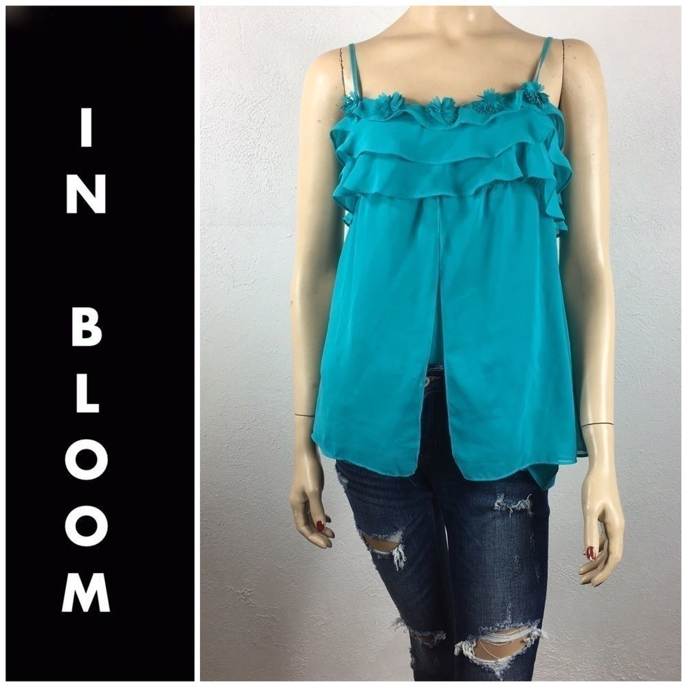 In Bloom Teal Spaghetti Strap Spring Top Small